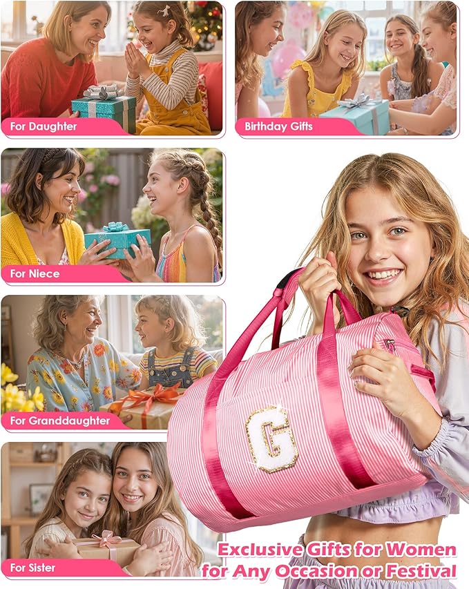 Gifts for Teenage Girls, Girl Gym Bag, Kids Initial Overnight Duffel Bags with Shoe Compartment, Personalized Travel Bag with Makeup Pouch, Cute Stuff for Daughter Niece Sister (Letter E)