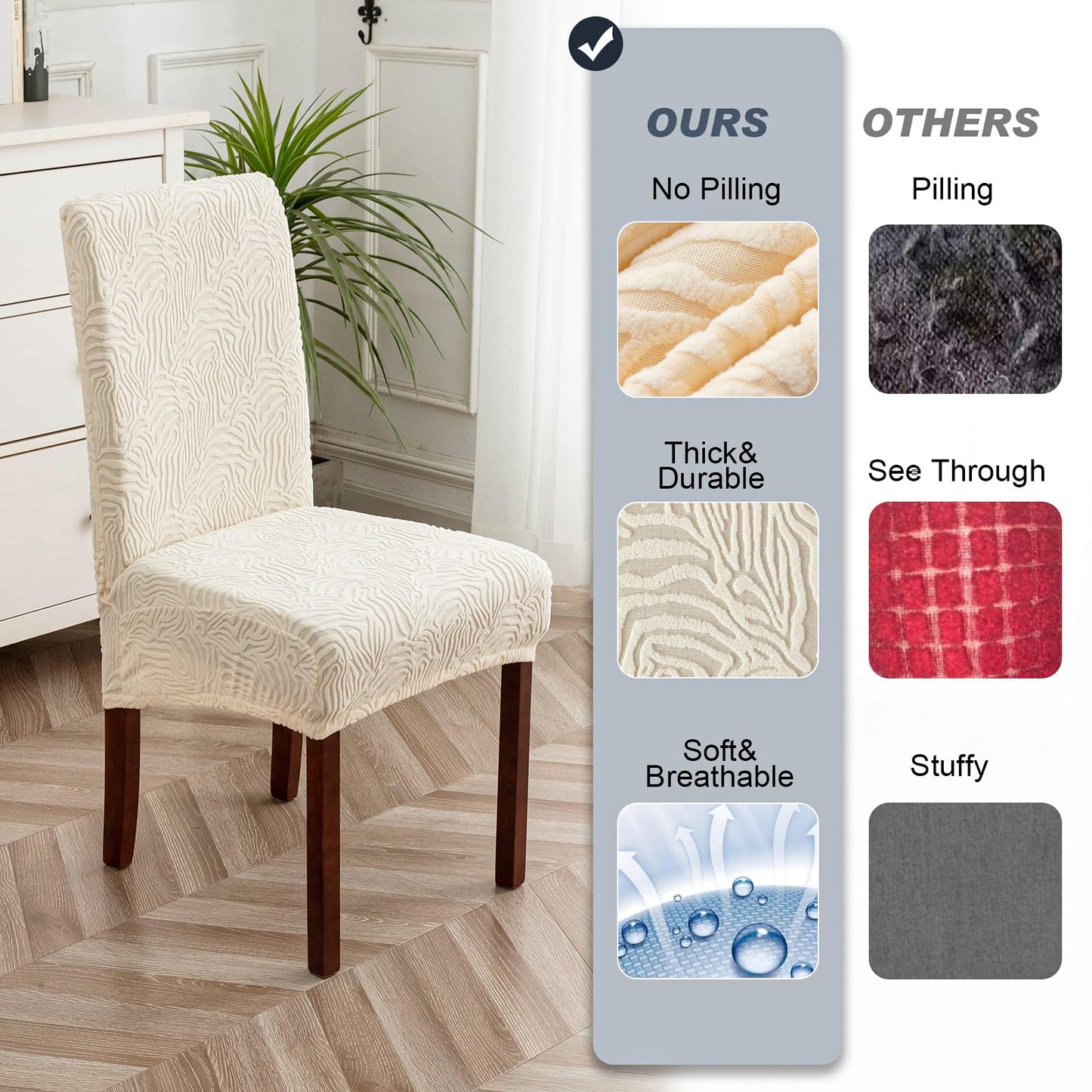 YUEANG Dining Chair Covers, Chair Covers for Dining Room Stretch Parsons Chair Slipcover, for Dining Room Kitchen Chair Protector Cover, Removable, Washable (Beige, 6 Pack)