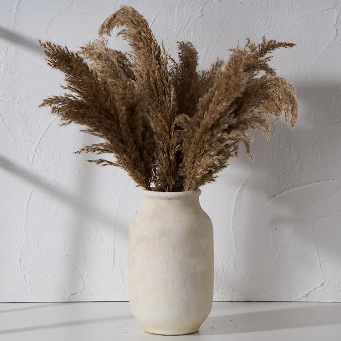SIDUCAL Rustic Farmhouse Flower Vase | 9.5 Inch Large Ceramic Vase | Pampas Grass | Modern Farmhouse for Home Decor, Table, Living Room Decoration, Shelf Decor, Mantel, Fossil