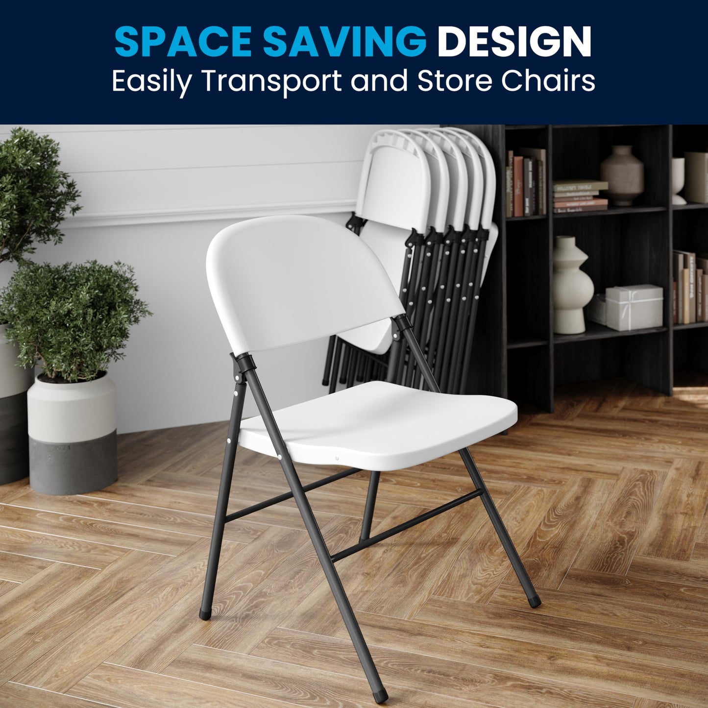 Flash Furniture Mirra Plastic Folding Chairs for Parties and Weddings, Lightweight Commercial Event Seats with 330-lb. Static Weight Capacity, Set of 6, White
