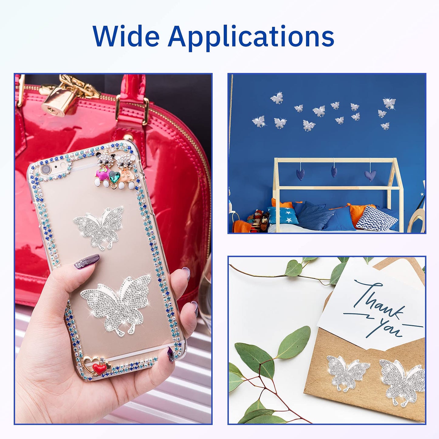 Frienda 8 Pcs Bling Butterfly Car Decals Women Crystal Rhinestone Shiny Butterfly Stickers Accessories for Car Body Bumper Window Laptop Automotive Interior Exterior Sticker Decor(Silver)