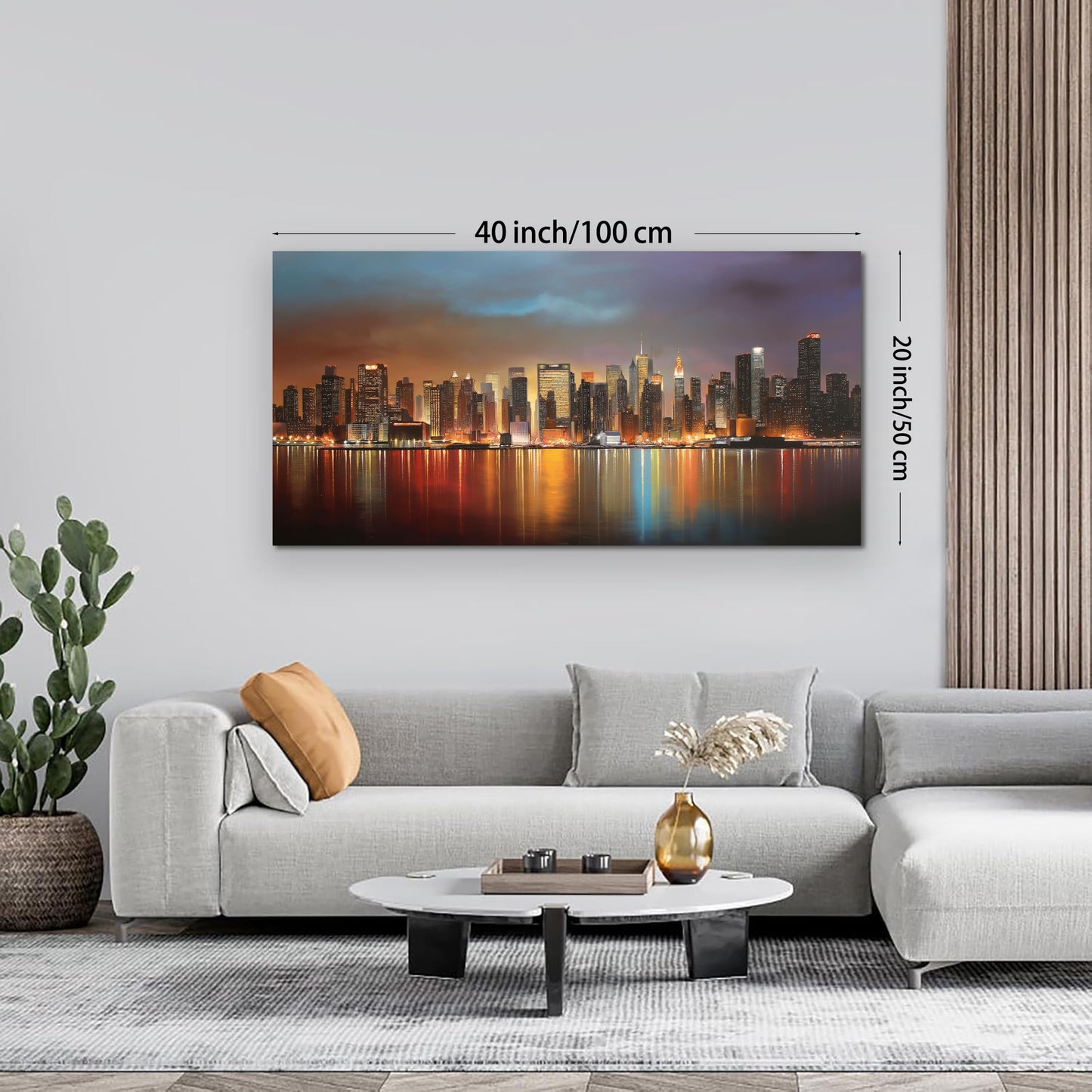 MMMSANSAT Modern New York City Canvas Wall Art for Living Room Manhattan Skyline Night View Artwork for Bedroom Office Canvas Print 20"x40"