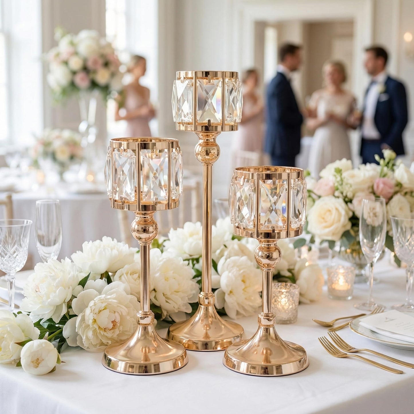 Crystal Tealight Candle Holders,Votive Candle Stands Wedding centerpieces for Tables Crystal Candlestick，Centerpiece Table Decorations (Gold, 3 Sets(9 Pcs))