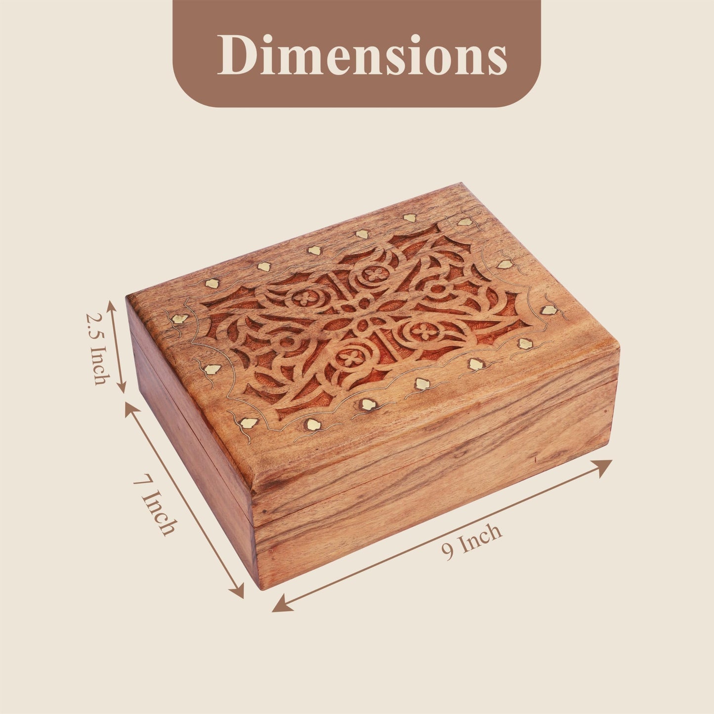 Ajuny Wooden Handcrafted Decorative Jewelry Storage Box Large Celtic Design Multipurpose Treasure Chest Organizer Travel Keepsake Trinket Holder Necklaces Watch Box Gifts 9x7 Inch