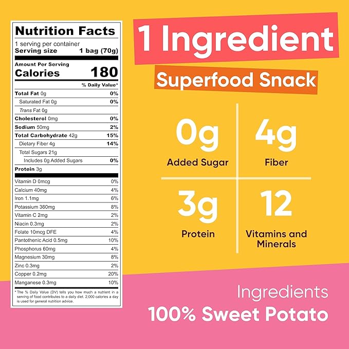 Yammy Dried Sweet Potato Sticks (18 Pack) - 1 Ingredient Healthy Asian Snack for Adults & Kids (Japanese, Korean, Chinese Food) - Vegan, Gluten-Free, 3g Protein, 4g Fiber, 12 Vitamins & Minerals, 2.5oz