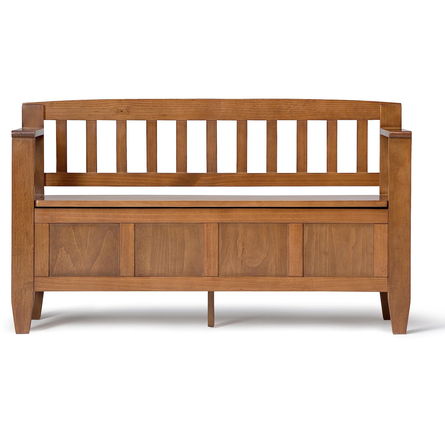 SIMPLIHOME Brooklyn Entryway Storage Bench - 48 inch Wide Solid Wood Hallway Bench in Medium Saddle Brown, Contemporary Mudroom Bench for Entry or Foyer with Lift-Up Lid and Spacious Hidden Storage