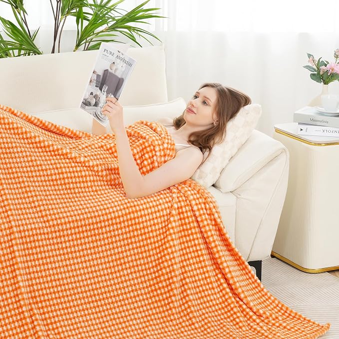 Zyrah Fleece Throws for Couch Super Soft Throw Blanket Lightweight Decorative Fuzzy Cozy Blankets for Sofa Chair Bed (C-Orange, Twin(60"x80"))