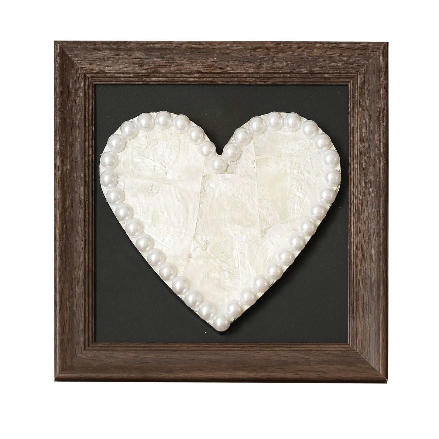 Handcrafted Heart-Shaped Seashell Wall Art with Pearl Border – Decorative Romantic Framed Shell Heart for Home, Wedding, and Gift