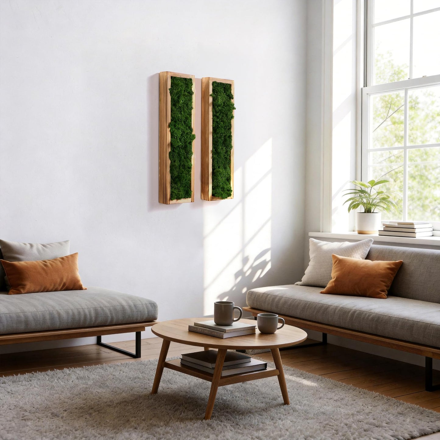 Mokof 2 Pack Moss Wall Art - Preserved Moss in Wood Frame - 17.3" Natural Green Wall Decor for Living Room, Bedroom, Bathroom, Entryways, Home Office (Forest Green)
