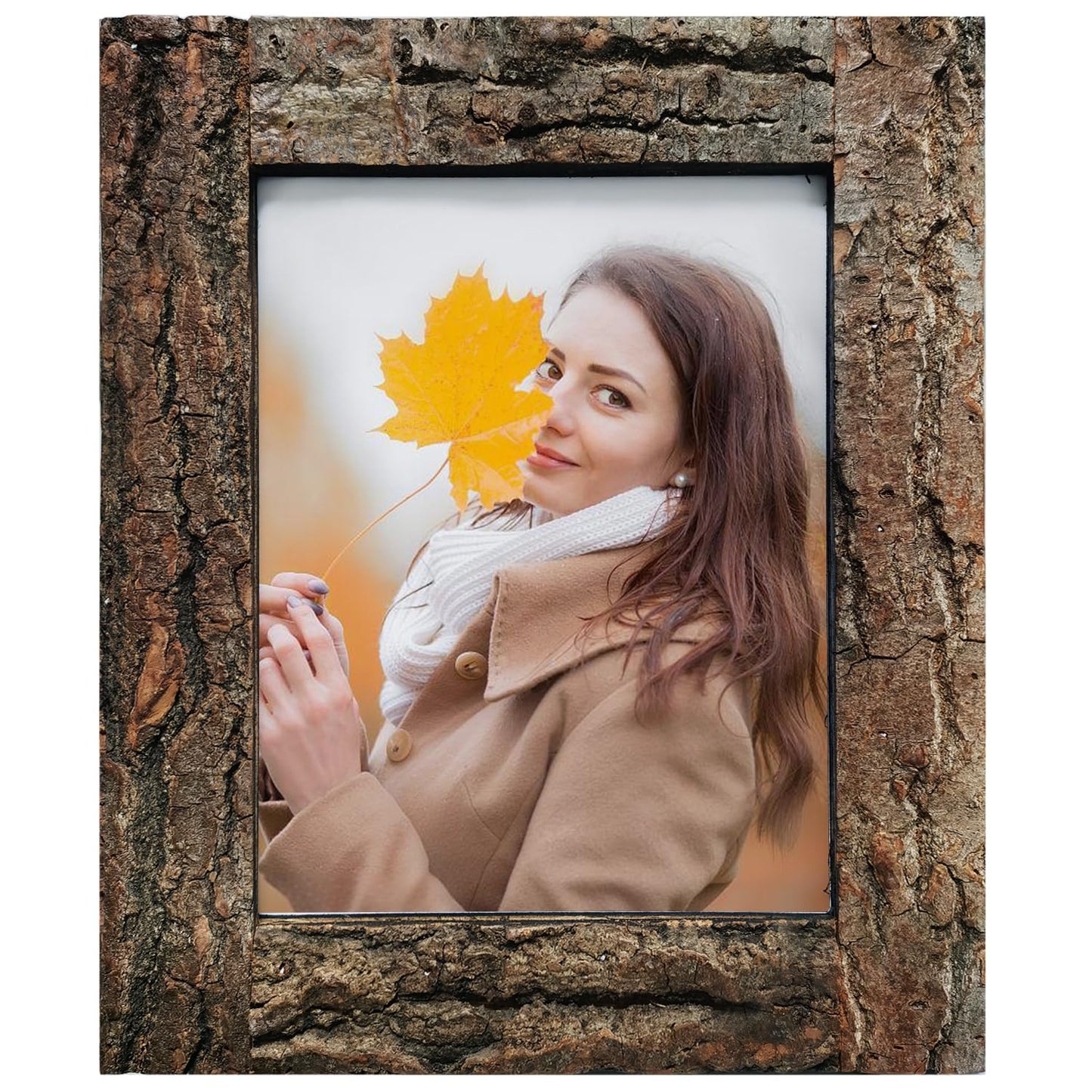 IKEREE 5x7 Rustic Picture Frames with Real Bark, Made of Natural Wood and Real Glass, Display Pictures for Tabletop or Wall Mounting.
