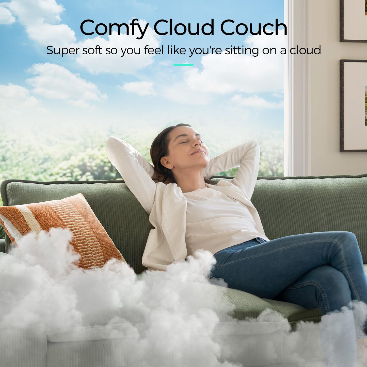 LINSY HOME Modular Sectional Sofa - Oversized Corduroy Cloud Couch with Movable Ottoman Soft Modern Comfy Sofa Set for Living Room Apartment Office, Green