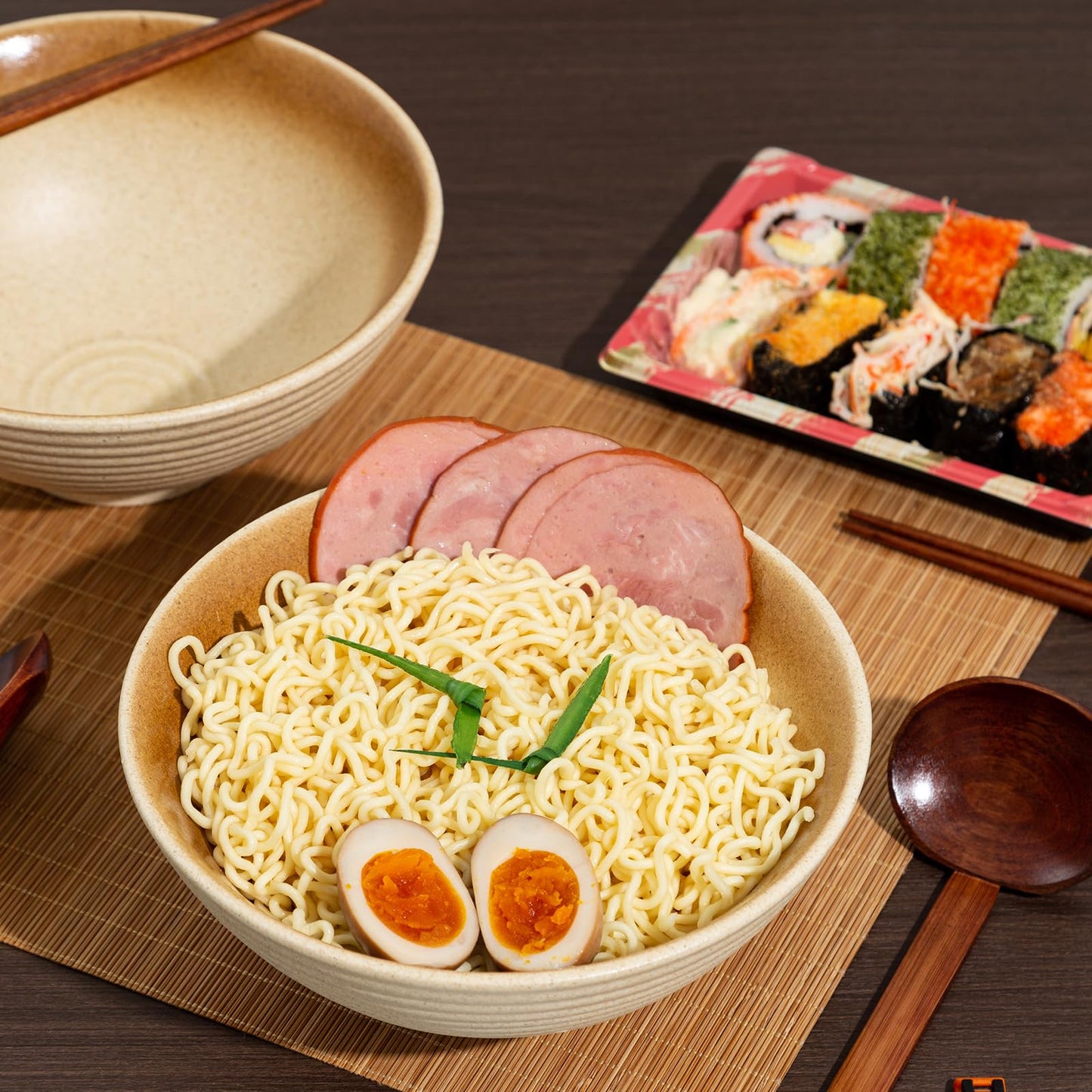 ArtifexCeram 8 Inch Ceramic Ramen Bowl Set of 2, 40oz Japanese Bowls with Spoons & Chopsticks,Durable,Microwave & Dishwasher Safe,Perfect for Ramen,Pho,Salad,Soup,Noodles，Mixing bowls（Amber）