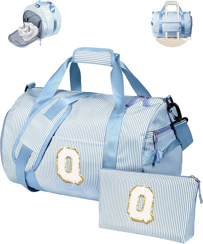 Birthday Gift for 13 14 15 16 Year Old Girls, Girl Gym Bag, Kids Initial Overnight Duffel Bags with Shoe Compartment, Personalized Travel Bag with Makeup Pouch, Tween Trendy Stuff (Letter Q)