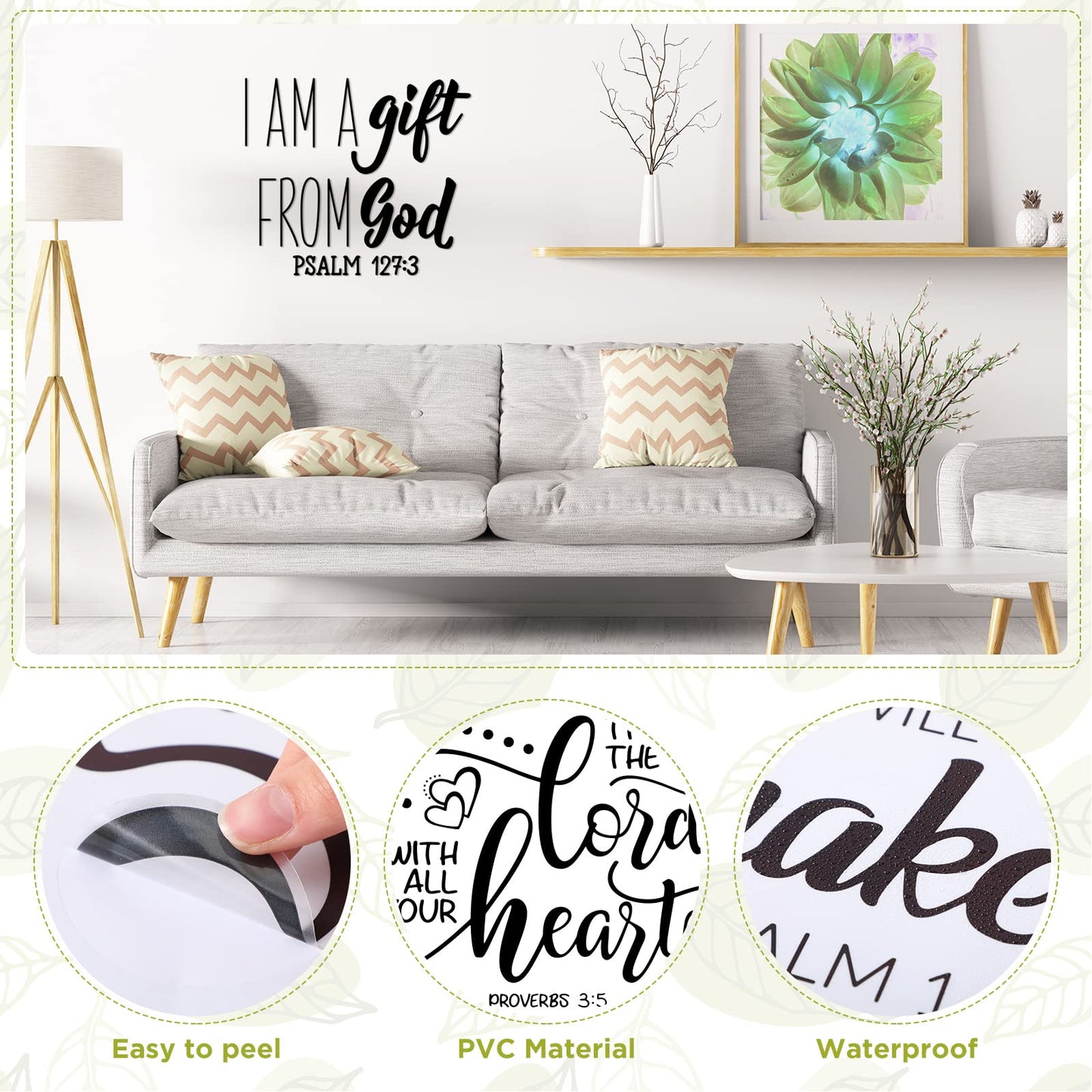 Sabary 12 Pcs Bible Verse Wall Decals Stickers Religious Scripture Wall Art Decor Inspirational Quotes Christian Peel and Stick Motivational Decor for Bedroom Living Room(Stylish Style)
