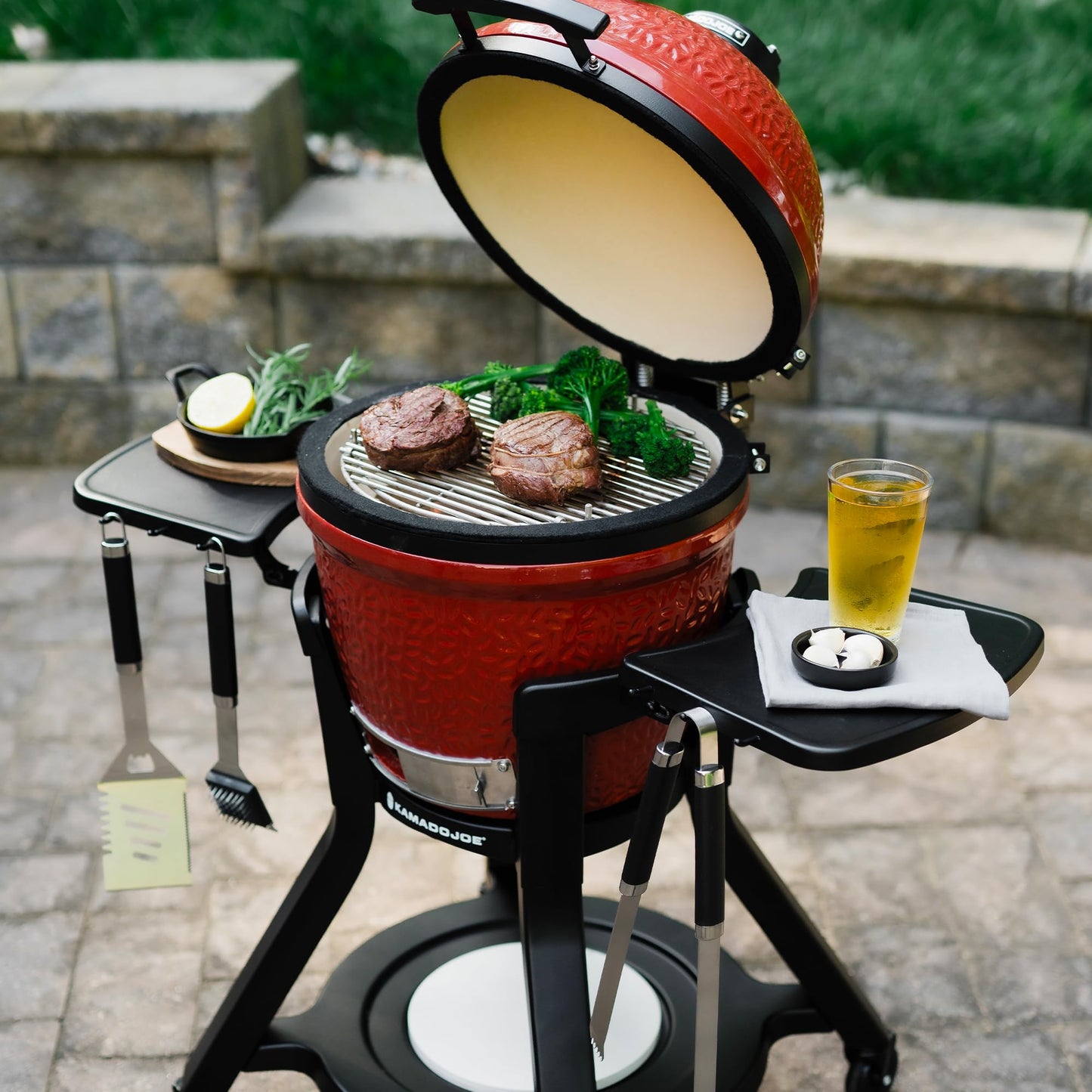 Cart with Shelves for Joe Jr Small Kamado Grill, Black Grill Stand, Model KJ15112524