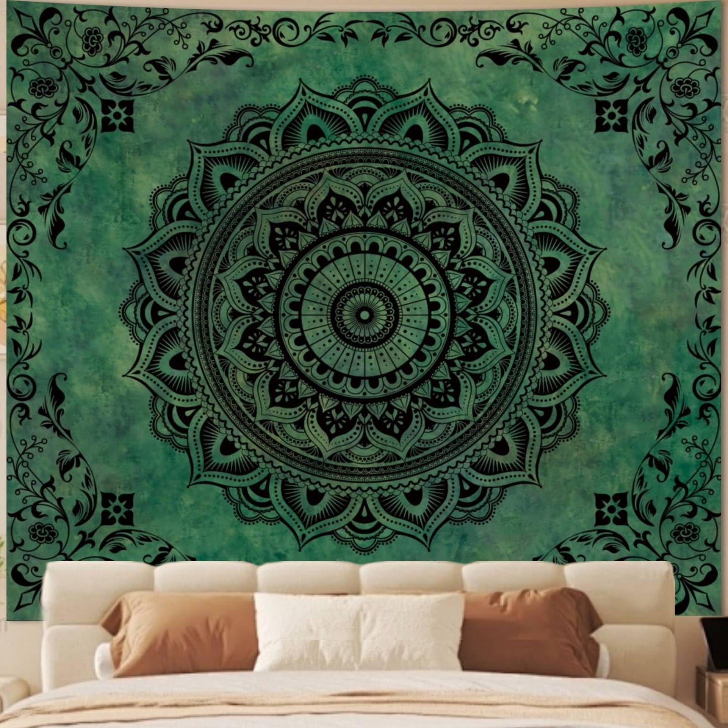 Tichgeim Green Mandala Tapestry for Bedroom Aesthetic, Boho Hippie Ceiling Art Decor Tapestries, Bohemian y2k Floral Backdrop Wall Hanging for Teen Girls Dorm Living Room (51"X60")