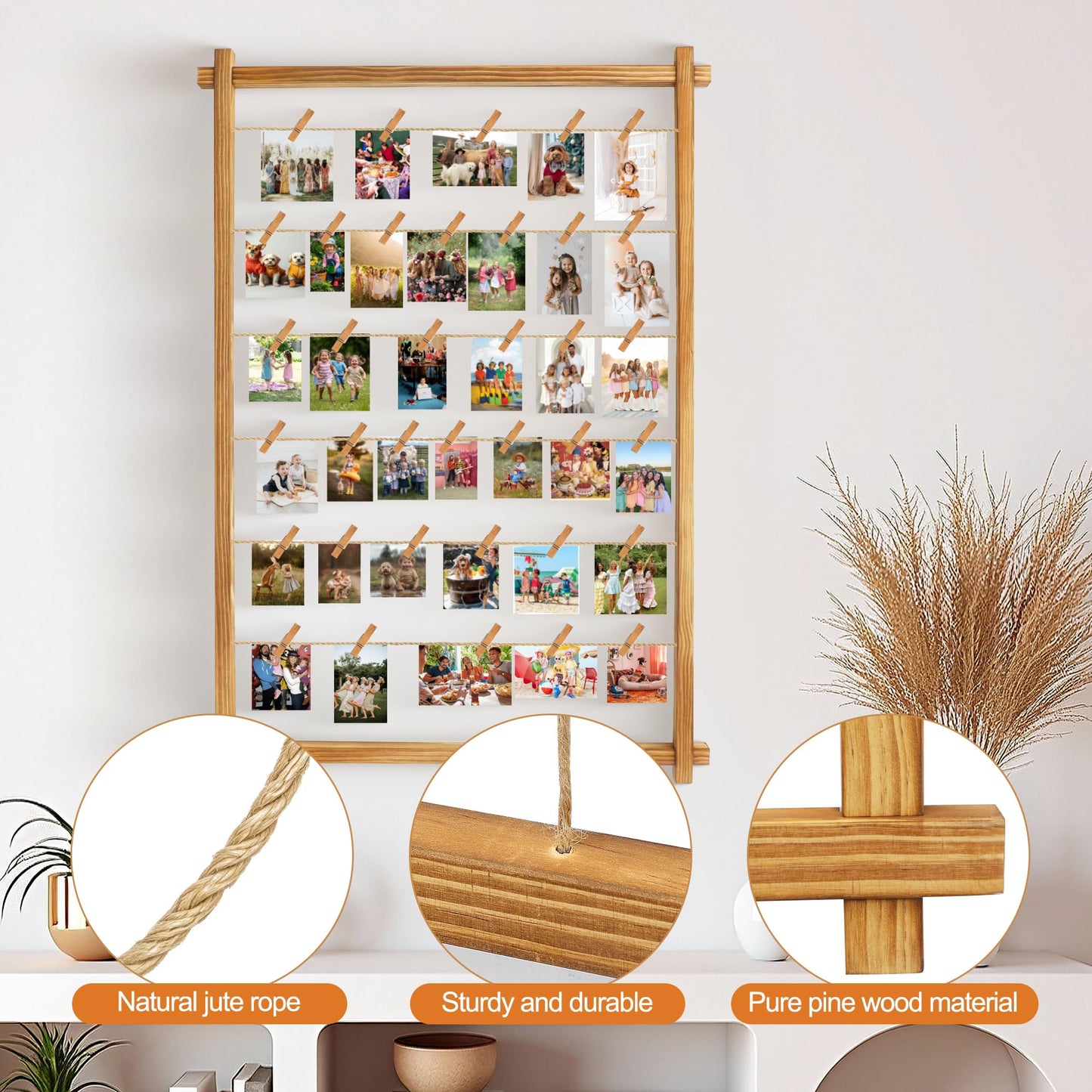 Collage Picture Frame,Photo Display Board with Clips,Hanging Pictures Frames Photos Wall Decor for Wedding Graduation Party Birthday Greeting Letter Postcards Christmas Cards Holder Organizer,39 inch