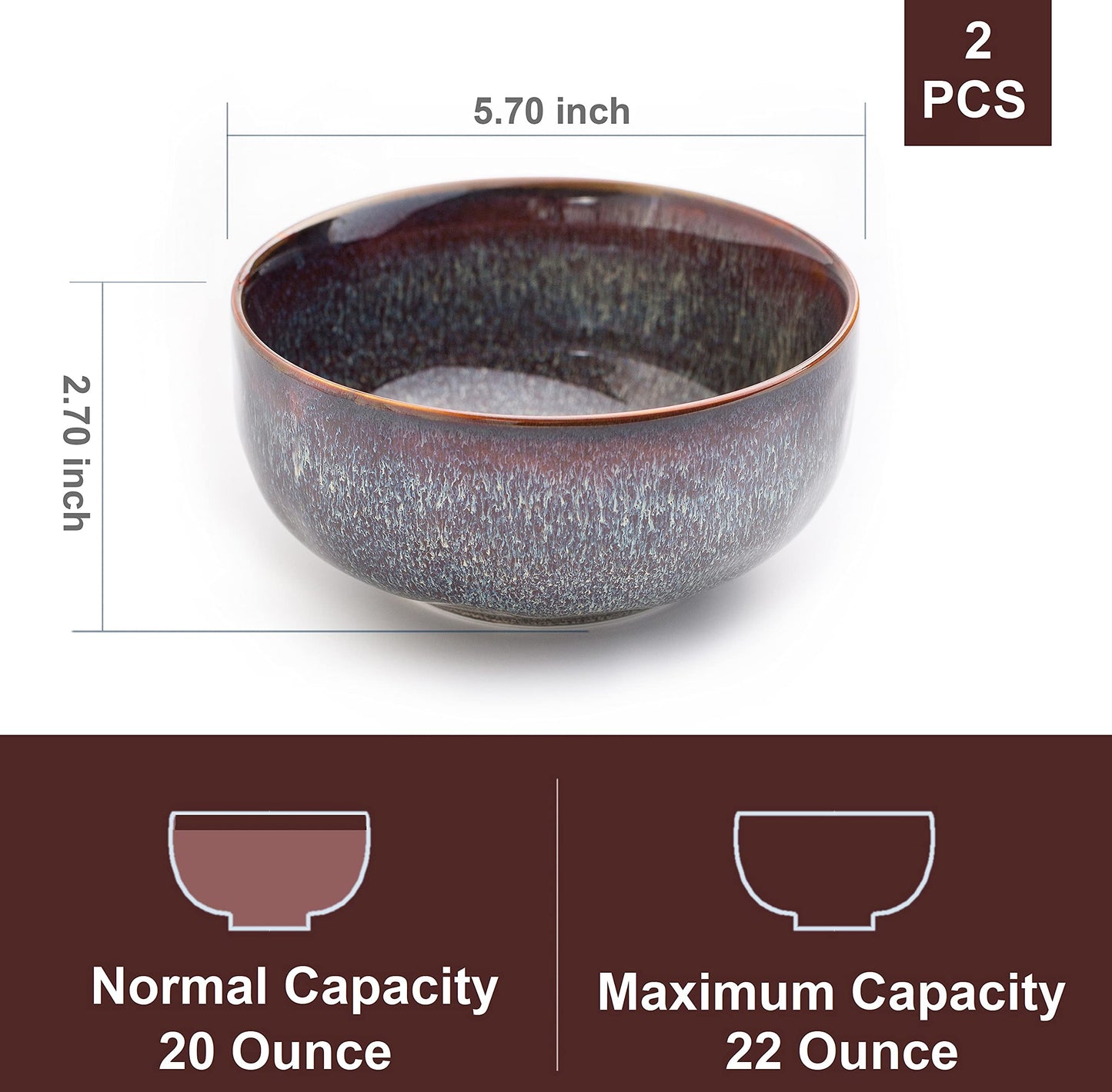 KYBSCZ 22 Ounce Serving Bowls Set - Ceramic Bowl Set of 2-5.75 inch for Salad, Soup,Cereal Bowls for Kitchen