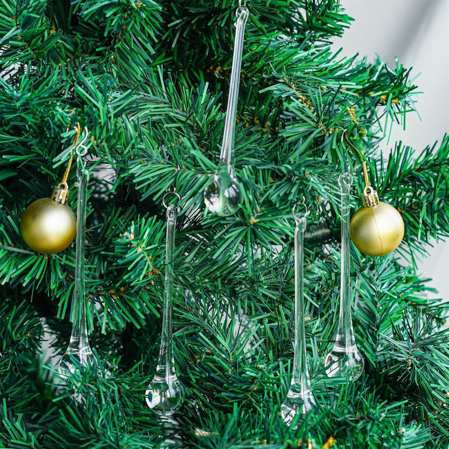 kanpura 6 Inch Teardrop Ornaments Glass Drop Ornaments Clear Crystal Chandelier Pendant Hanging for Centerpieces Christmas Tree Winter Party Decor(10 Pcs)
