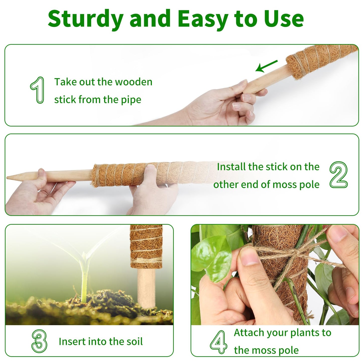 ALENEY Moss Pole, 8 Pack 17 inch Monstera Plant Support Stackable Moss Poles for Plants, Coir Totem Pole Tall Moss Pole for Climbing Plants, Sphagnum, Indoor Potted Plants