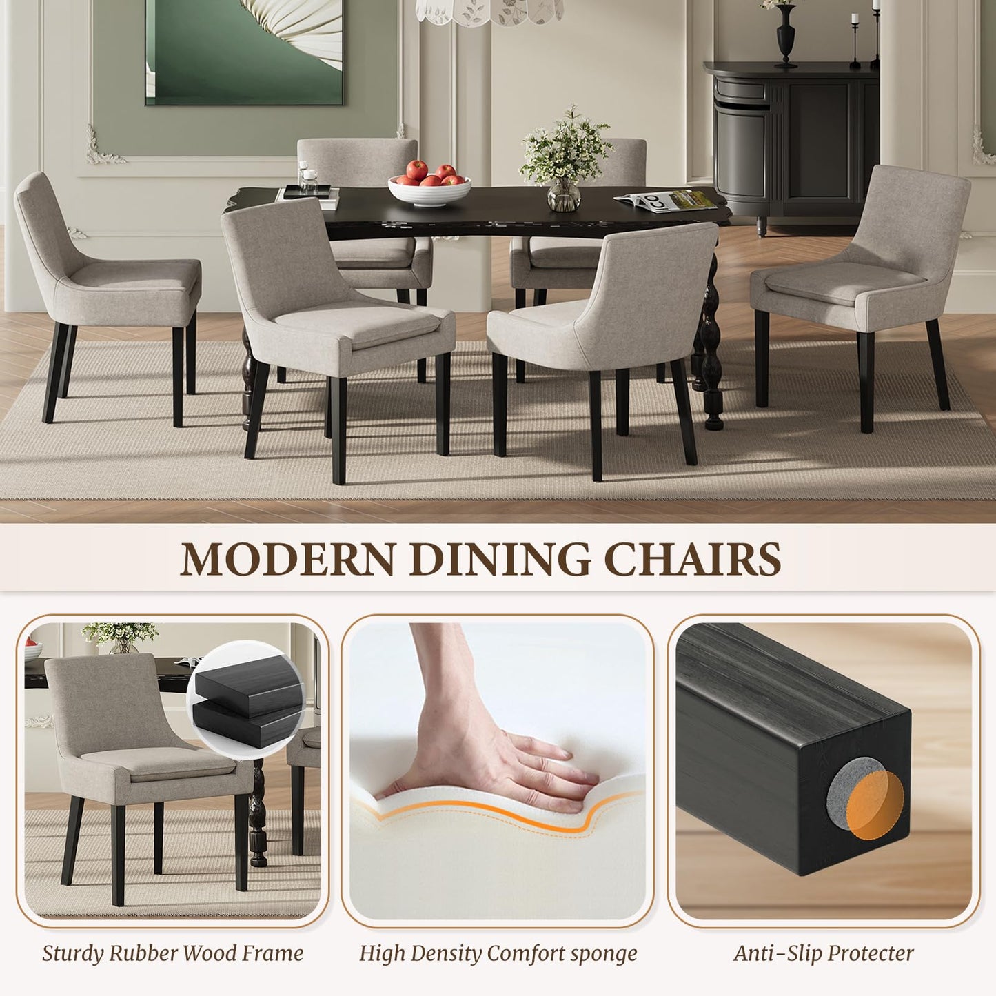 COLAMY Upholstered Dining Chairs Set of 4 with Mid Back and Wood Legs, Modern Accent Side Chairs for Living Room/Dining Room-Camel