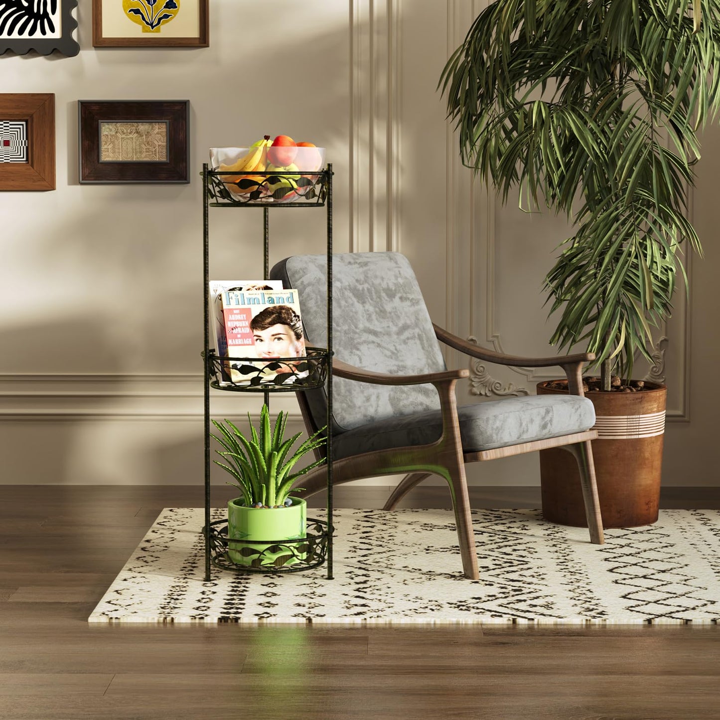 Kaelidra Plant Stand, Metal Plant Stand for Indoor Outdoor, Heavy Duty Tall 3 Tiers Plant Shelf for Multiple Plants Pots, Flower Pot Stand for Home, Patio & Garden (Copper)