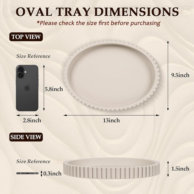 Oval Tray for Coffee Table Decor, 13" Concrete Coffee Table Tray, Table Centerpieces Decorative Trays for Home Decor, Modern Decorative Trays, Centerpiece Trays, Gray