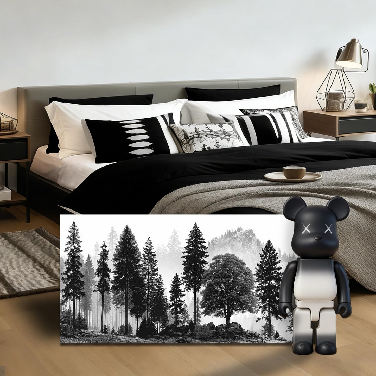 CPKATMT Foggy Forest Wall Art for Living Room Black Tree Pictures wall Decor for Office Natural Landscape Wall Decor for Bedroom 20 x 40 Inch