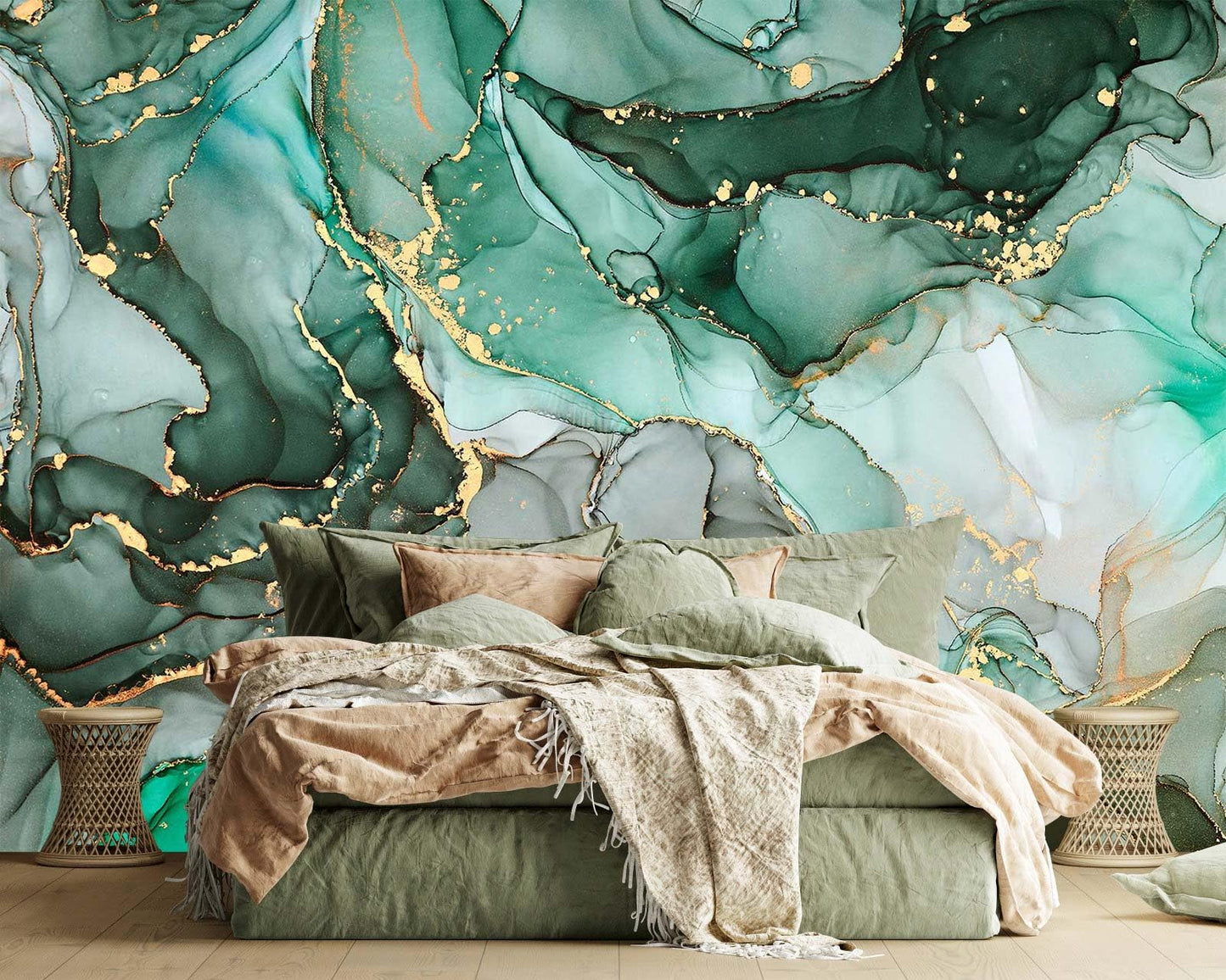Jdayda Green Marble Wallpaper Mural Abstract Large Photo Art Wall Murals for Bedroom Living Room (Not Self-Adhesive)