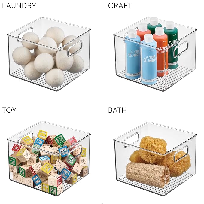 iDesign Clear Plastic Storage Bins, 4-Pack | For Kitchen Pantry and Fridge, For Cabinets and Shelves