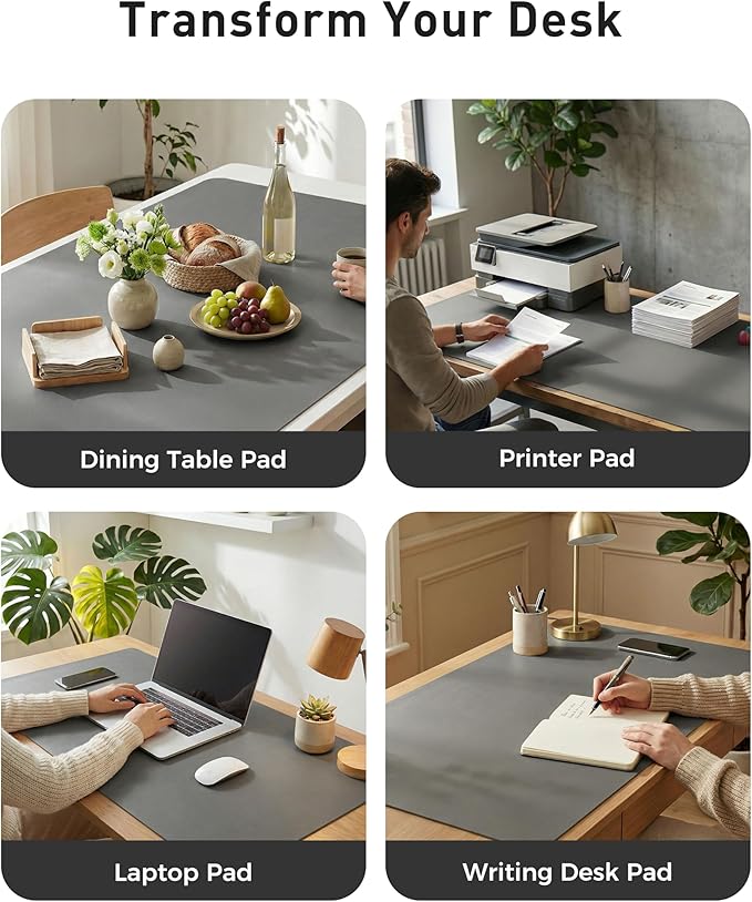 Aothia Faux Leather Desk Mat - Large Mouse Pad, Non-Slip PU Leather Blotter, Waterproof Writing Surface for Office and Home (Grey, 40" x 24")
