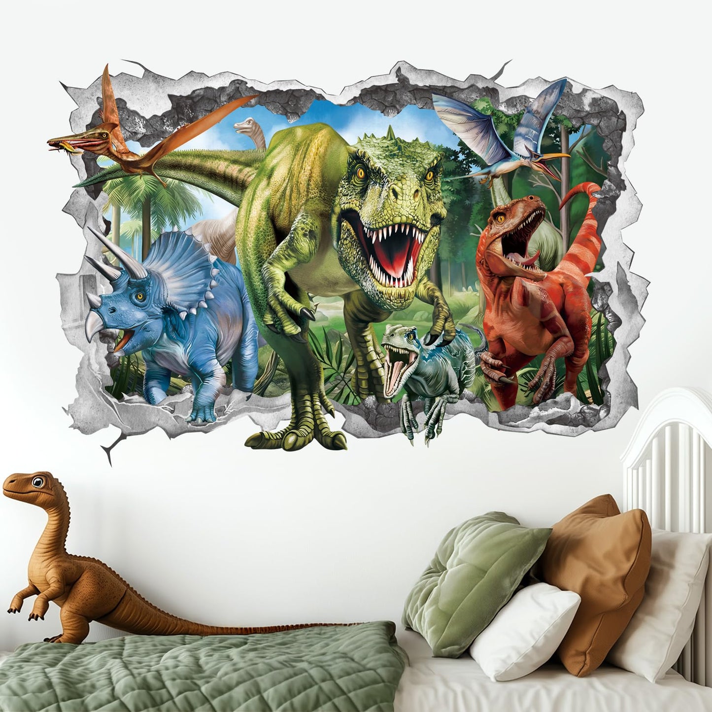 wondever 3D Large Dinosaur Wall Stickers Break Through Dino Jungle Dinosaur Peel and Stick Wall Art Decals for Boys Room Baby Nursery Kids Bedroom
