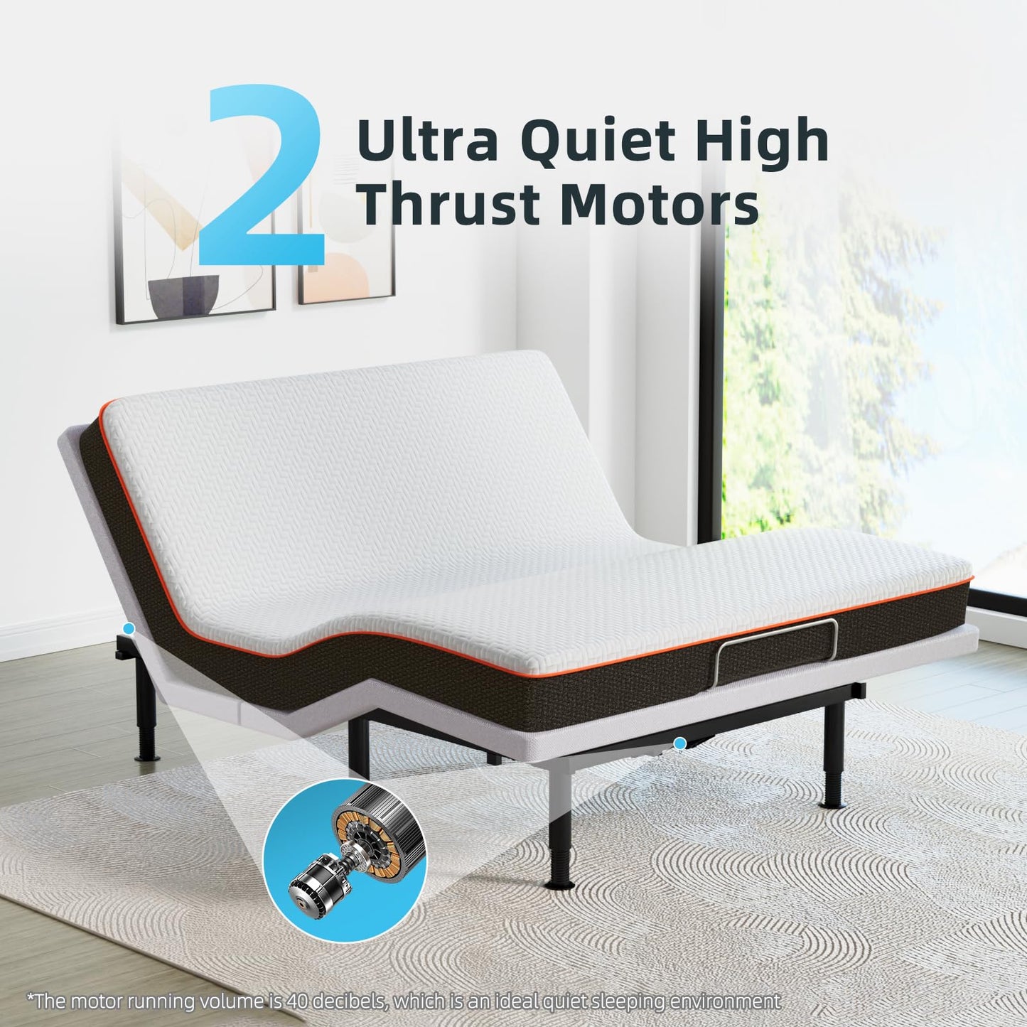 Yiree Queen Adjustable Bed Base Frame, Wireless Remote & Lift Motor, Dual USB Ports,Ergonomic Upholstered Bed Frame, Under Bed Lighting, Independent Head and Foot Tilt