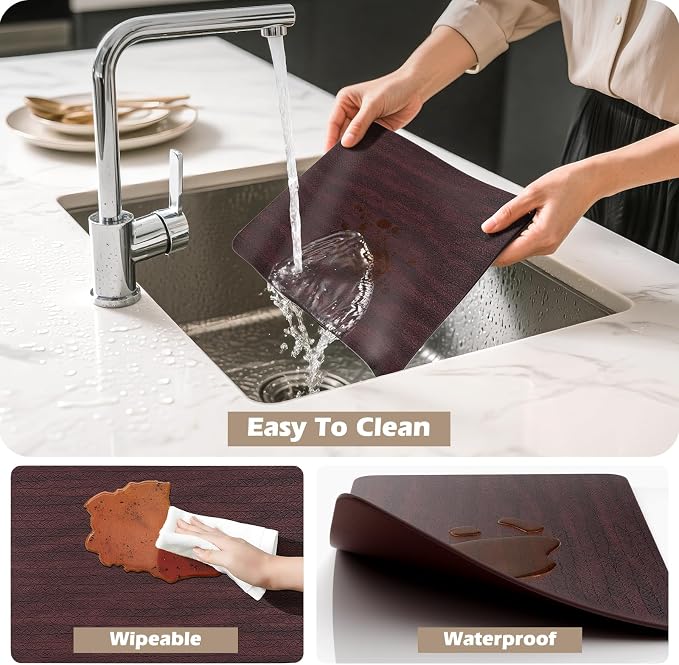 Aofmee Faux Leather Placemats Set of 6 - Waterproof - Wipeable - Washable - Heat Resistant - Anti Slip Stain Resistant Kitchen Dining Table Place Mats, Suitable for Indoor & Outdoor Use, Easy to Clean
