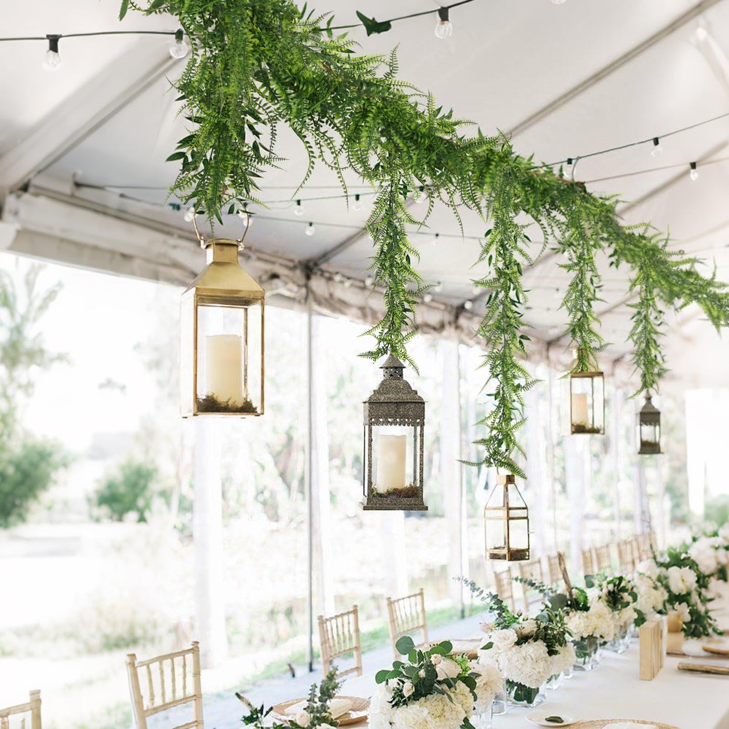 RECUTMS 2pcs Artificial Hanging Boston Ferns Garland Fake Hanging Plant 6 FT Greenery Leaves Ivy Garland Faux Ferns Fake Vines for Spring Outdoor Indoor Home Garden Party Wall Easter Decor