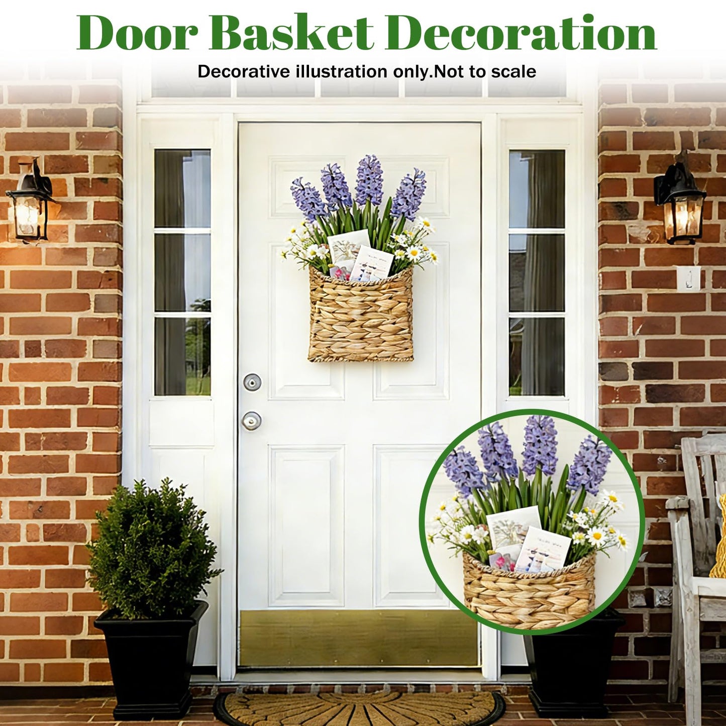 Boho Wall Hanging Basket, Water Hyacinth Woven Basket for Front Door, Flat Back Wall Mounted Entryway Organizer, Storage for Flowers, Plants, Farmhouse, Home Decor