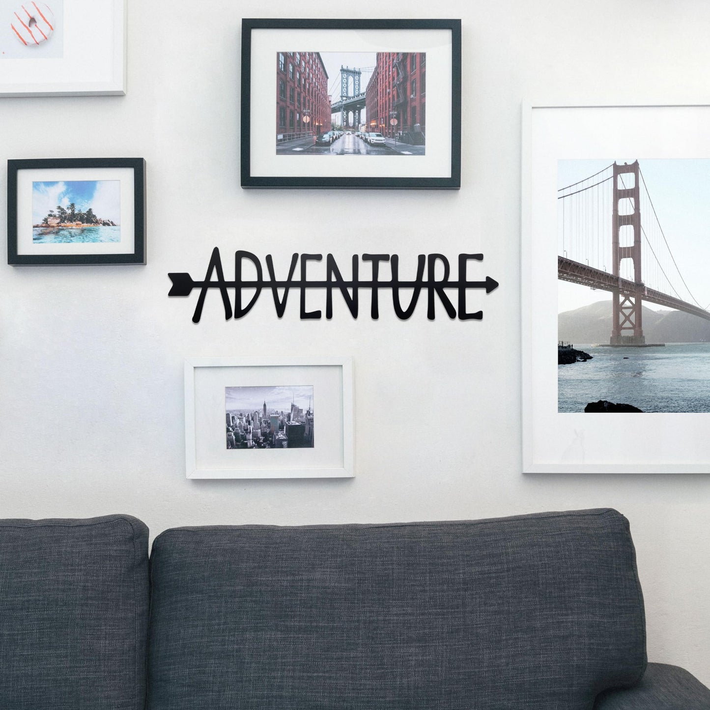 Noxozoqm Adventure Metal Sign - Travel Wall Art Decor for Home, Living Room, Bedroom, Office - Gift for Travel Lovers, 16.2 x 3.8 In, Black