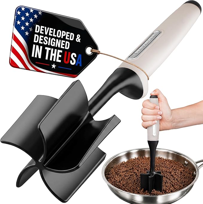 Zulay Kitchen Ground Beef Chopper Tool – 5-Blade Nylon Meat Chopper for Ground Beef, Non-Toxic Food Safe Meat Masher & Breaker, Heat Resistant to 180°C, Dishwasher Safe – Cream