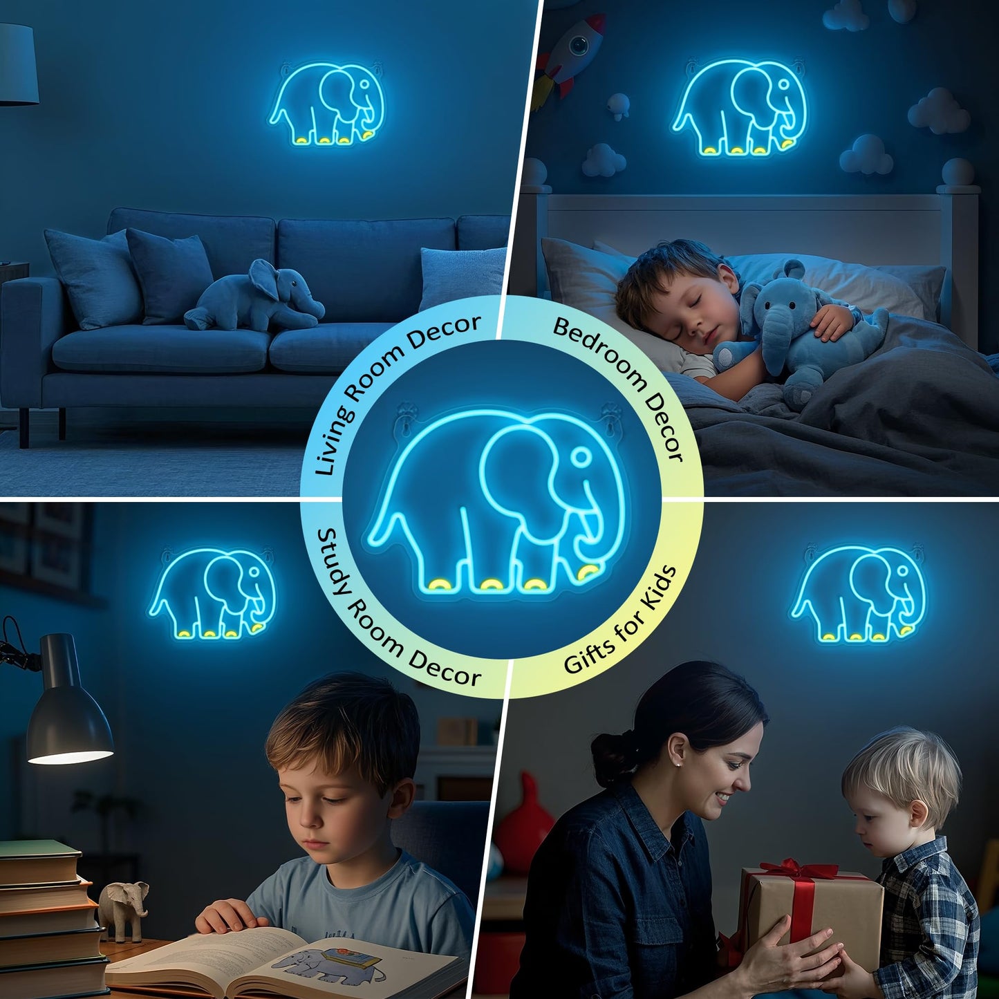 YuanDian Elephant Neon Sign, Animal Neon Lights for Bedroom Living Room Wall Decor, Birthday Party Gifts for Kids Adults People Who Like Elephants