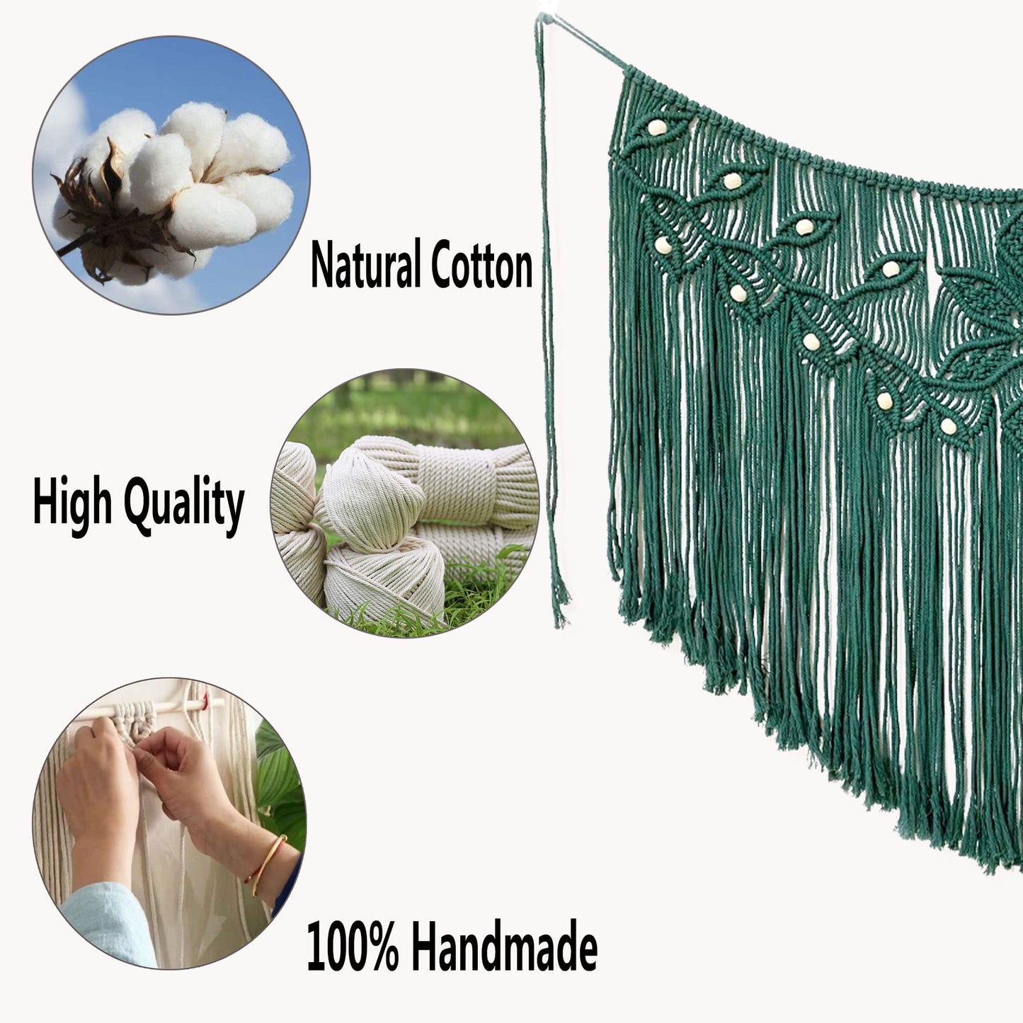 Youngeast Home Decor Leaf Shape Macrame Wall Hanging Woven Tapestry Bedroom Curtain Fringe Garland Banner Living Room Wall Decor Dark Green 39X31 inches