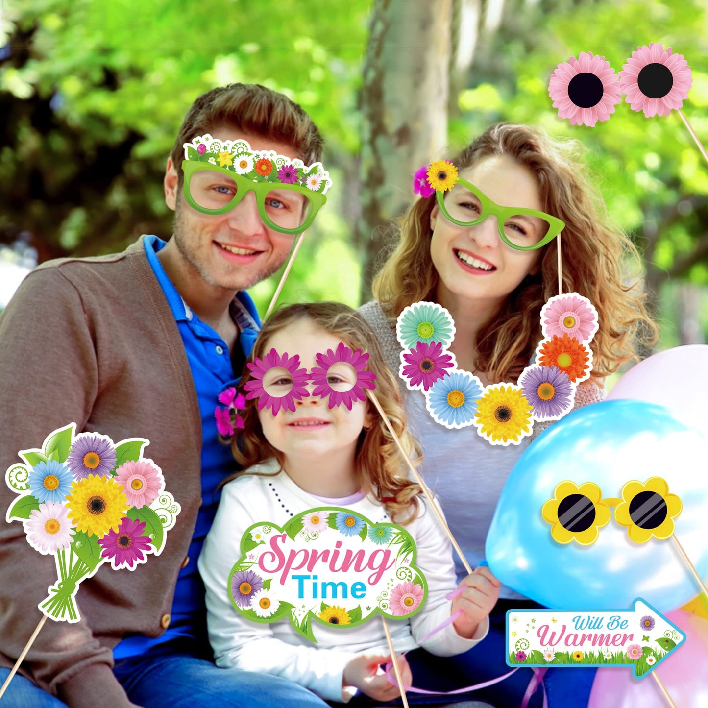 Spring Photo Booth Props with Sticks,Flowers Photo Booth Props,Spring Party Decorations (25CT)