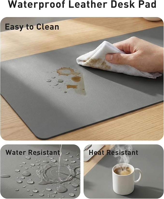 Aothia Faux Leather Desk Mat - Large Mouse Pad, Non-Slip PU Leather Blotter, Waterproof Writing Surface for Office and Home (Grey, 63" x 24")