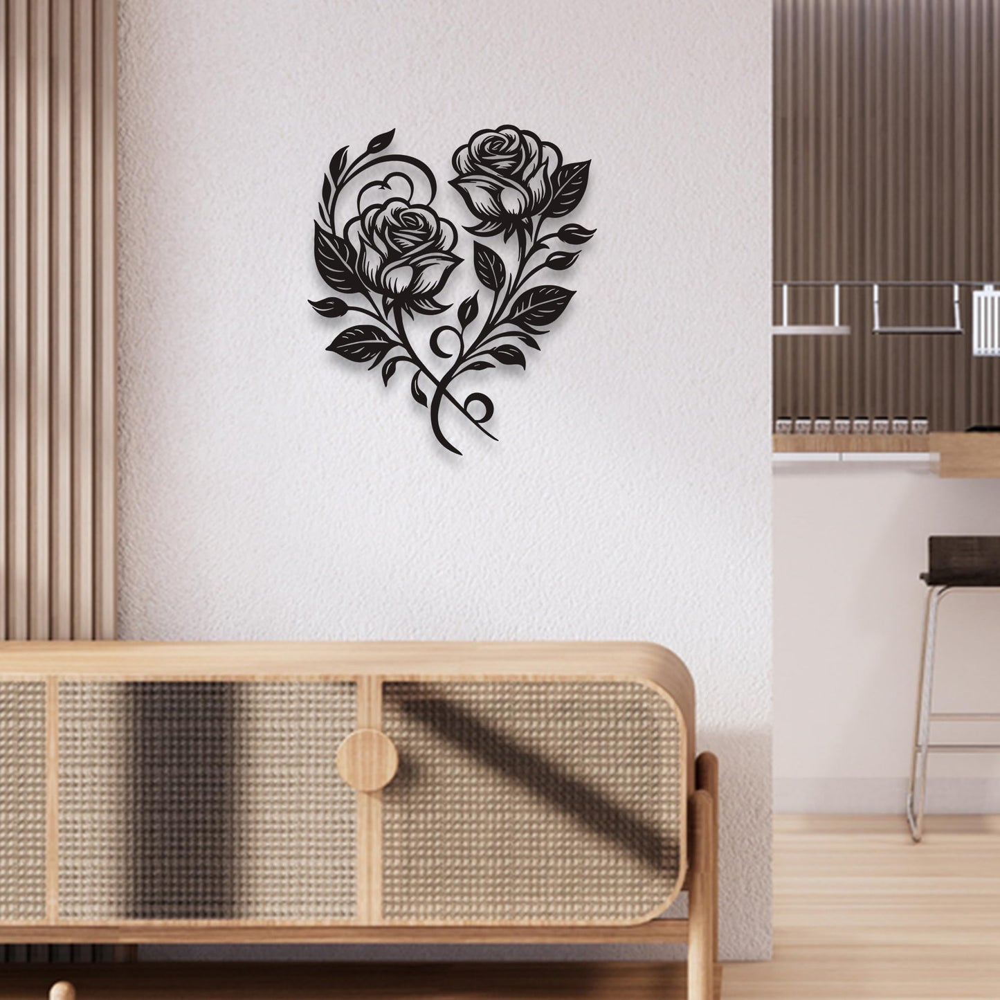 Metal Rose Heart Wall Decor - Elegant Black Metal Flower Wall Decor, Romantic 12.6x11 Inch Flower Wall Art for Living Room/Bedroom/Outdoor, Gift for Valentine's Day, Thanksgiving, Christmas and Other Holidays