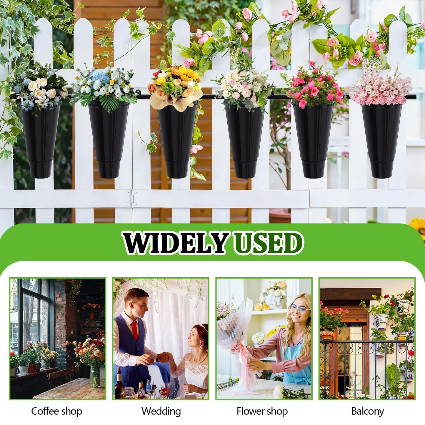 Maxdot Flower Display Stand Wall Mounted, 3 Layers Plant Stand with 18 Buckets, Heavy Duty Flower Pot Holder Ring Round Bouquet Shelf Hanging Container for Home Florist Shop Garden, 71.5'' x 14.1''