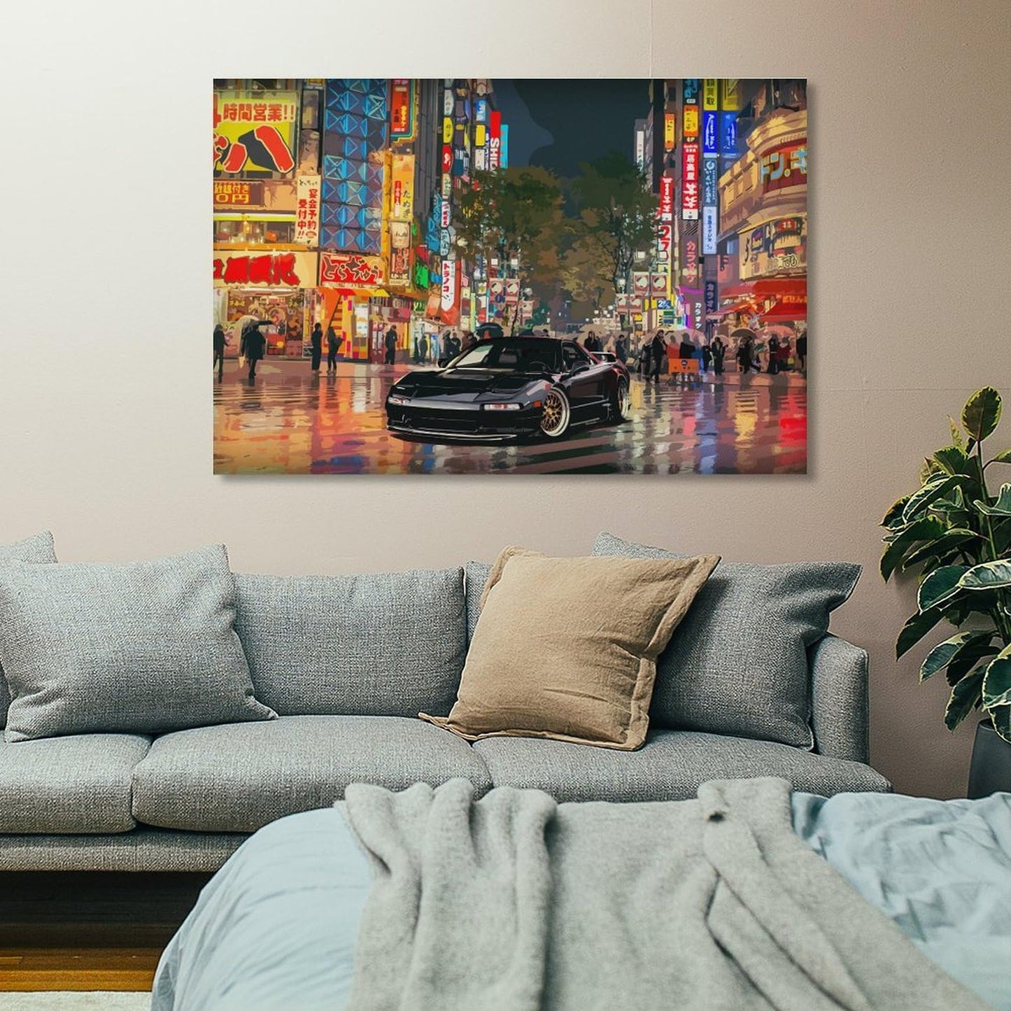 Jdm Car Nsx Tokyo Street City Night Art Car Posters & Prints Car Canvas Wall Art Living Room Decor for Men Aesthetic Paintings Pictures Wall Decor Framed Unframed 12x18inch(30x45cm)