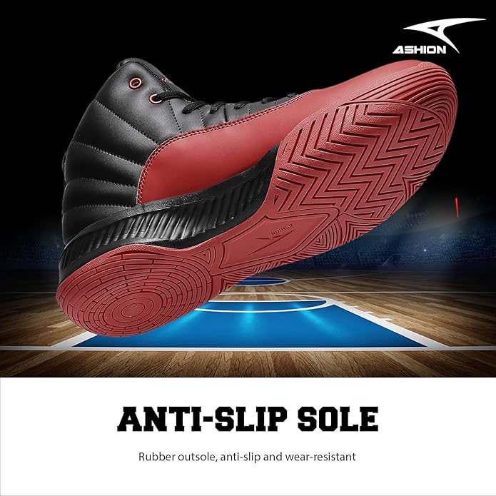 ASHION Mens Basketball Shoes High Top Streetball Lightweight Outdoor Sneakers Cushioning Shoes for Sport Athletic Fitness