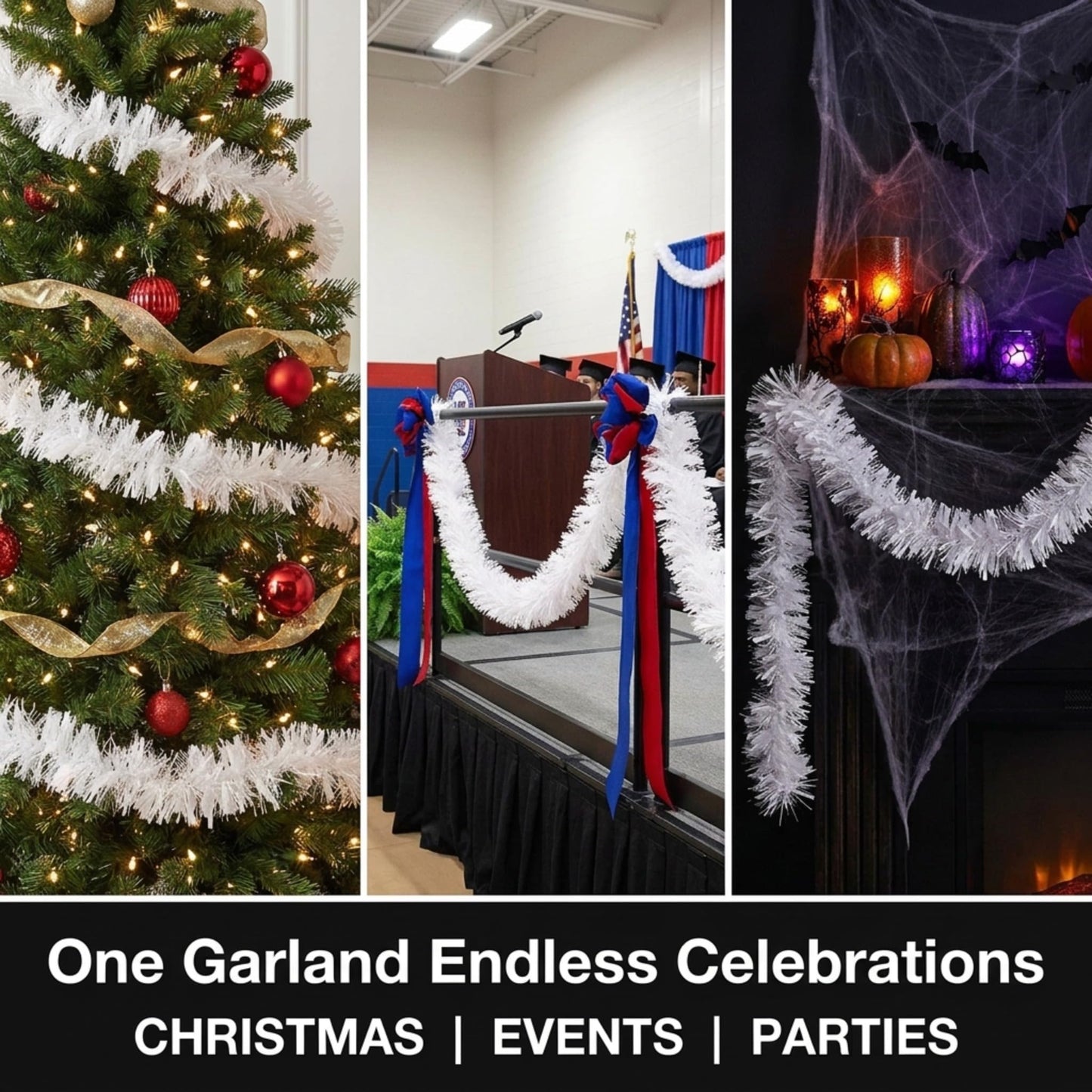 Anderson's Metallic White Tinsel Twist Garland, 25ft Holiday Decoration, Christmas Tree Trim, Parade Float Decor, Party Supplies, Halloween, Graduation, Indoor Outdoor Event Garland