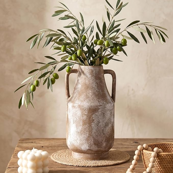 Ceramic Flower Vase, 10.7in Farmhouse Table Rustic Vases, Small Flower Terracotta Vases for Home Decor, Living Room,Table, Handcrafted (Terracotta)
