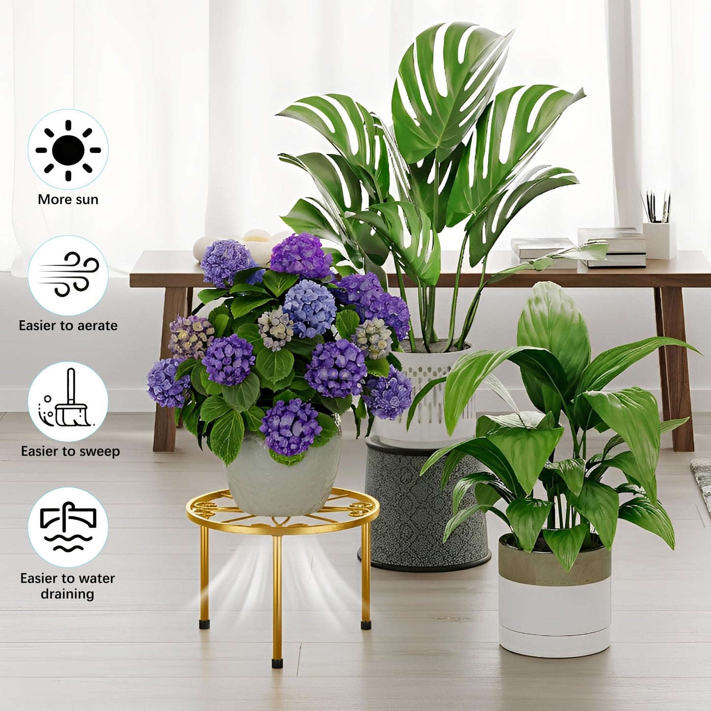 NQW 5-piece set of Metal Plant Potted Flower Racks,Heavy-Duty Flower Pot Plant Racks,Anti-Rust Iron Flower Racks for Indoor and Outdoor Home Garden Patio Decoration(GoldFlower)