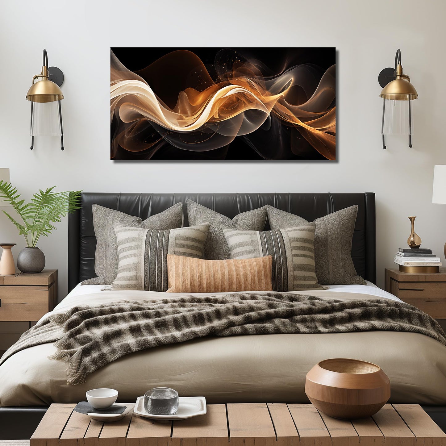 JuhaiArt Abstract Art Prints Bedroom Gold Wall Decor Black Wall Picture for Living Room Home Office 29" x 59" Lines Poster Artwork